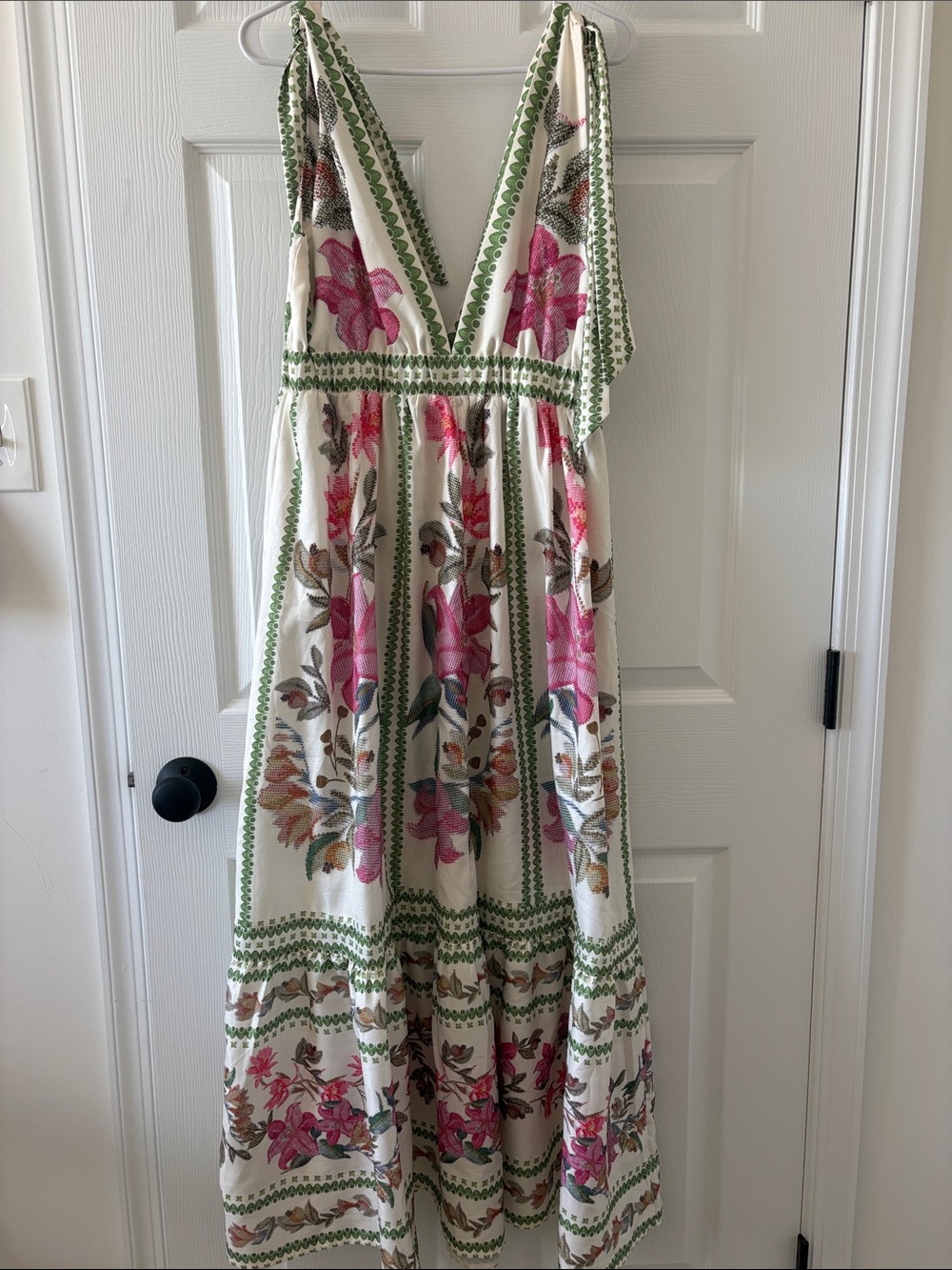 SHEIN White Maxi Dress with Pink & Green Floral Print